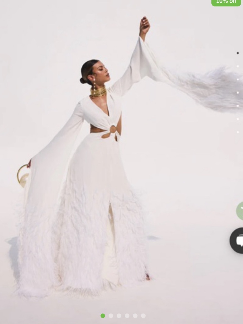 cult gaia Ivory Feather-Trim Maxi Dress with Ring Detail